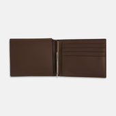 Dark Leather Trifold Card Holder With Metal Money Clip