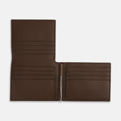 Dark Leather Trifold Card Holder With Metal Money Clip