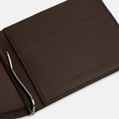 Dark Leather Trifold Card Holder With Metal Money Clip