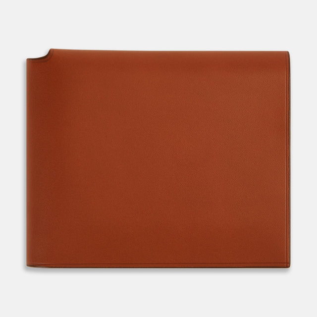 Cognac Leather Trifold Card Holder with Metal Money Clip