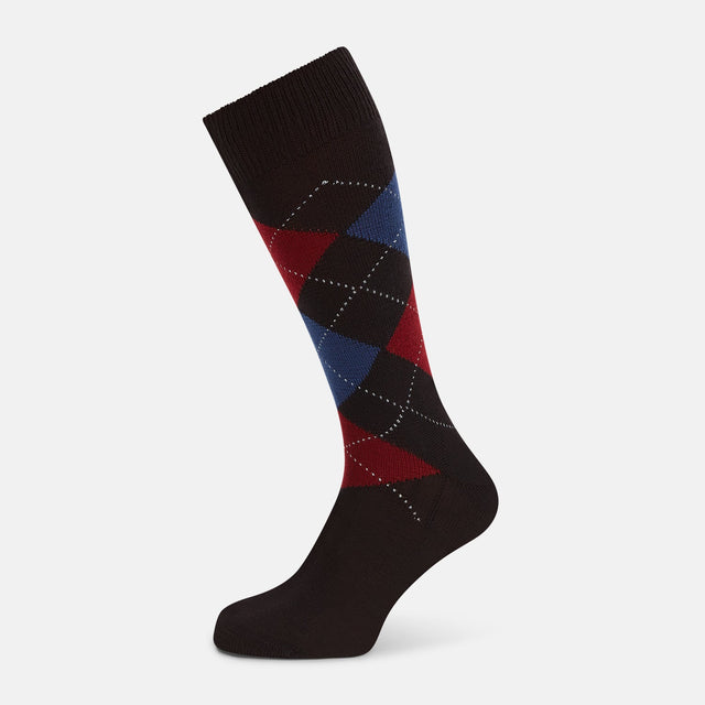 Coffee Check Wool Mid-Length Socks