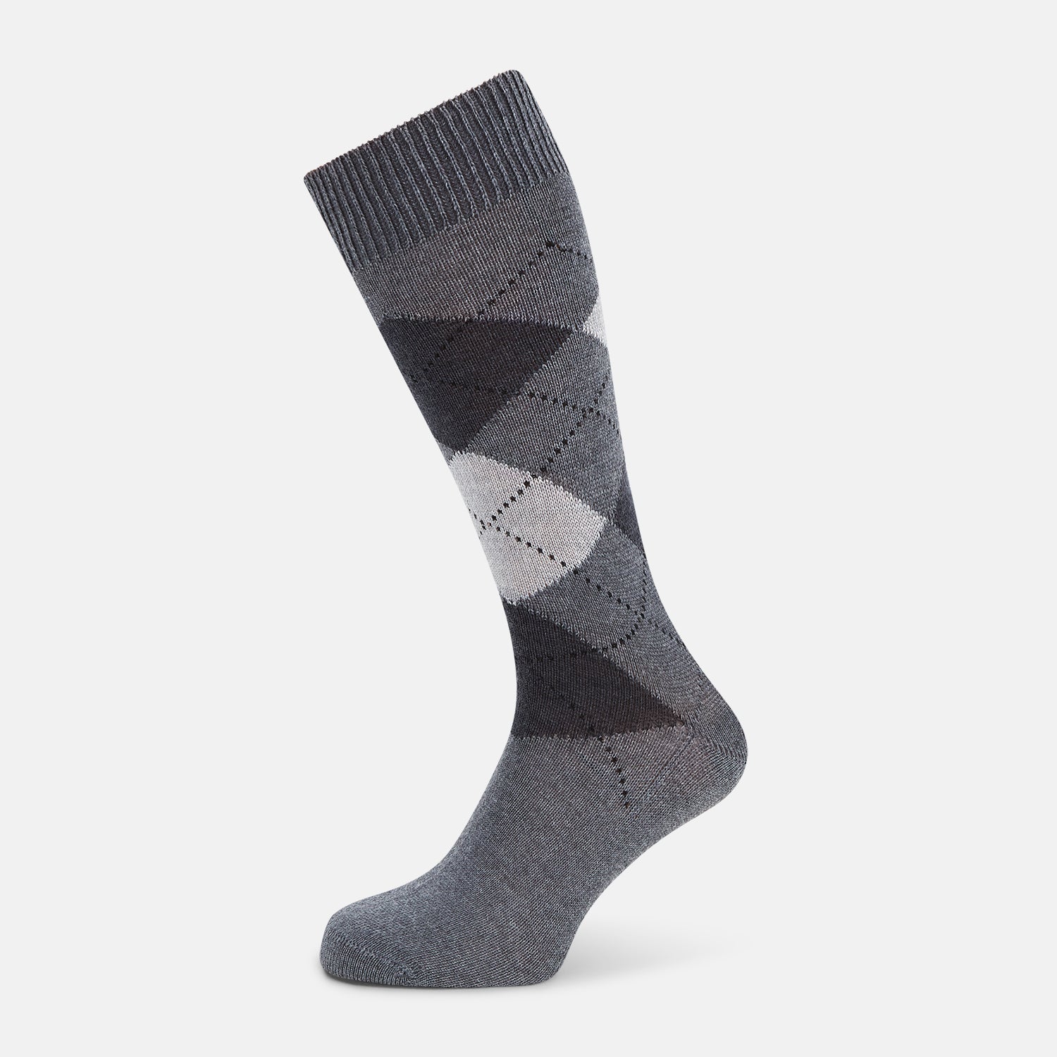 Grey Check Wool Mid Length Socks