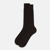 Dark Ribbed Wool Mid Length Socks
