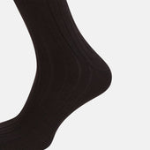 Dark Ribbed Wool Mid Length Socks