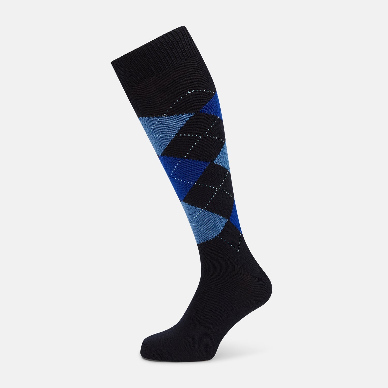 Royal Blue Check Wool Long Socks
