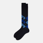 Royal Blue Check Wool Long Socks
