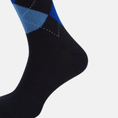 Royal Blue Check Wool Long Socks