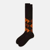 Orange Check Wool Long Socks