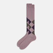 Purple Check Wool Long Socks