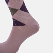Purple Check Wool Long Socks