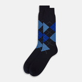 Royal Blue Check Wool Mid Length Socks