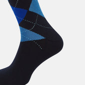 Royal Blue Check Wool Mid Length Socks