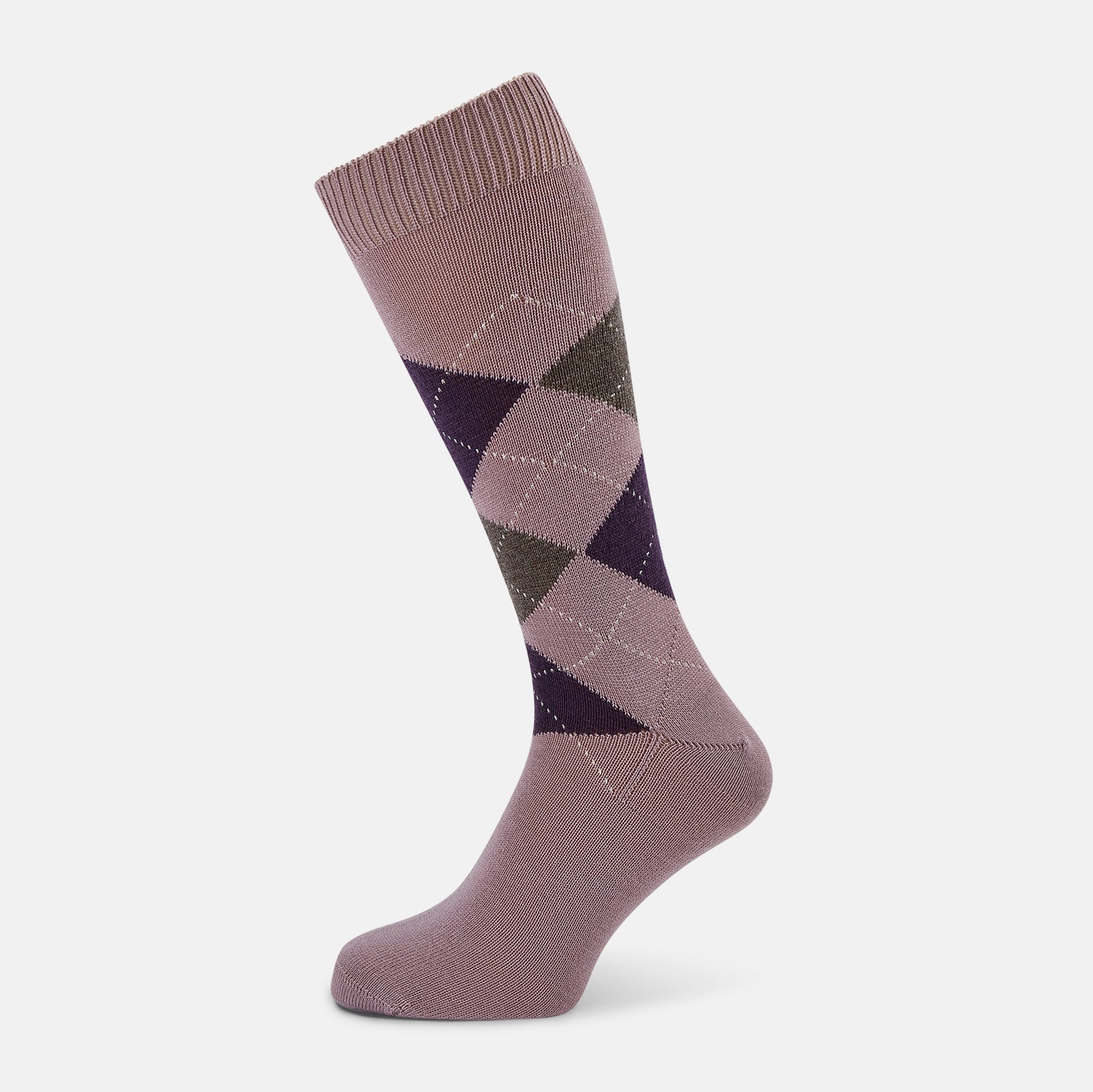 Purple Check Wool Mid Length Socks