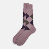 Purple Check Wool Mid Length Socks