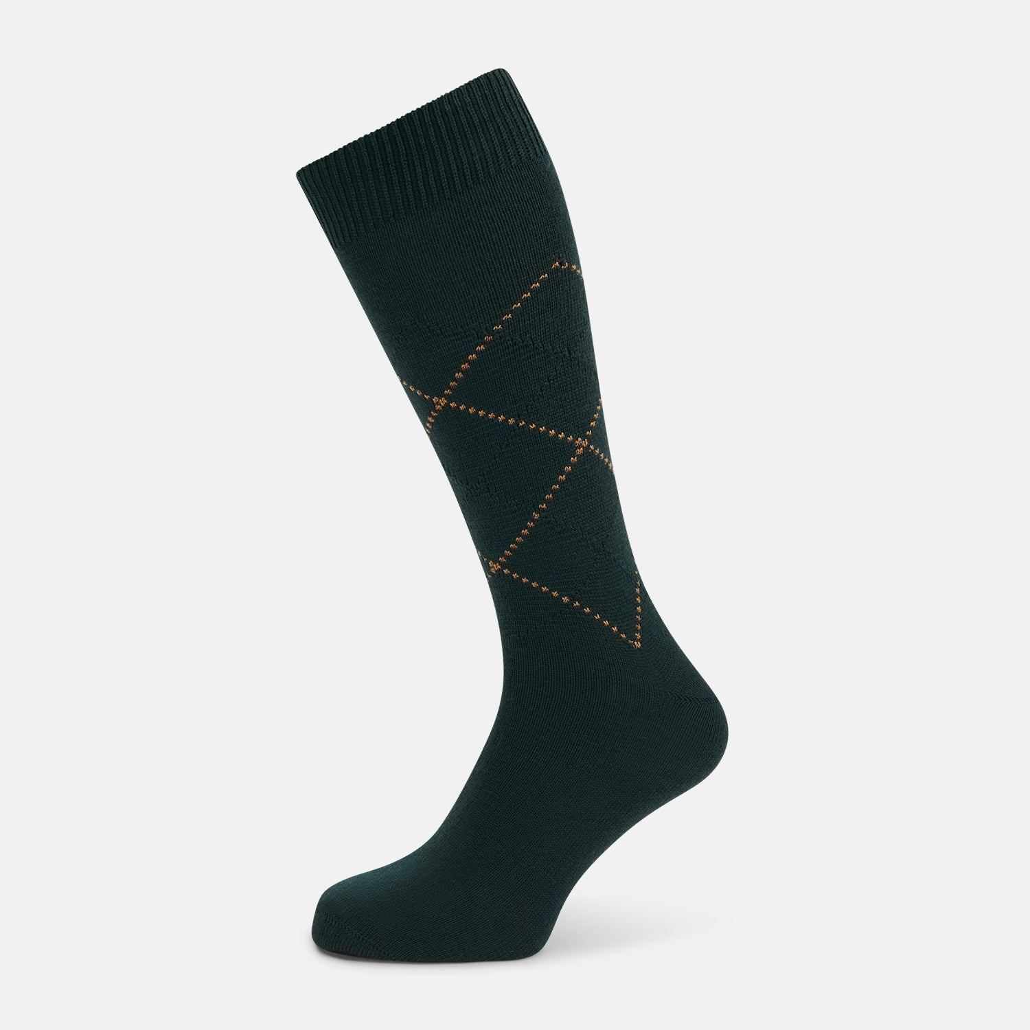 Green Tan Diamond Wool Mid Length Socks