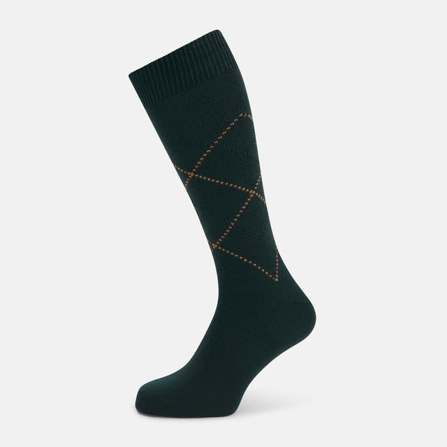 Forest Green & Tan Diamond Wool Mid-length Socks