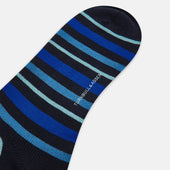 Deep Blue Striped Wool Long Socks