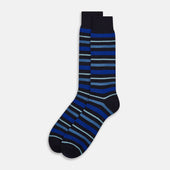 Deep Blue Striped Wool Mid Length Socks