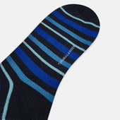 Deep Blue Striped Wool Mid Length Socks