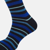 Deep Blue Striped Wool Mid Length Socks