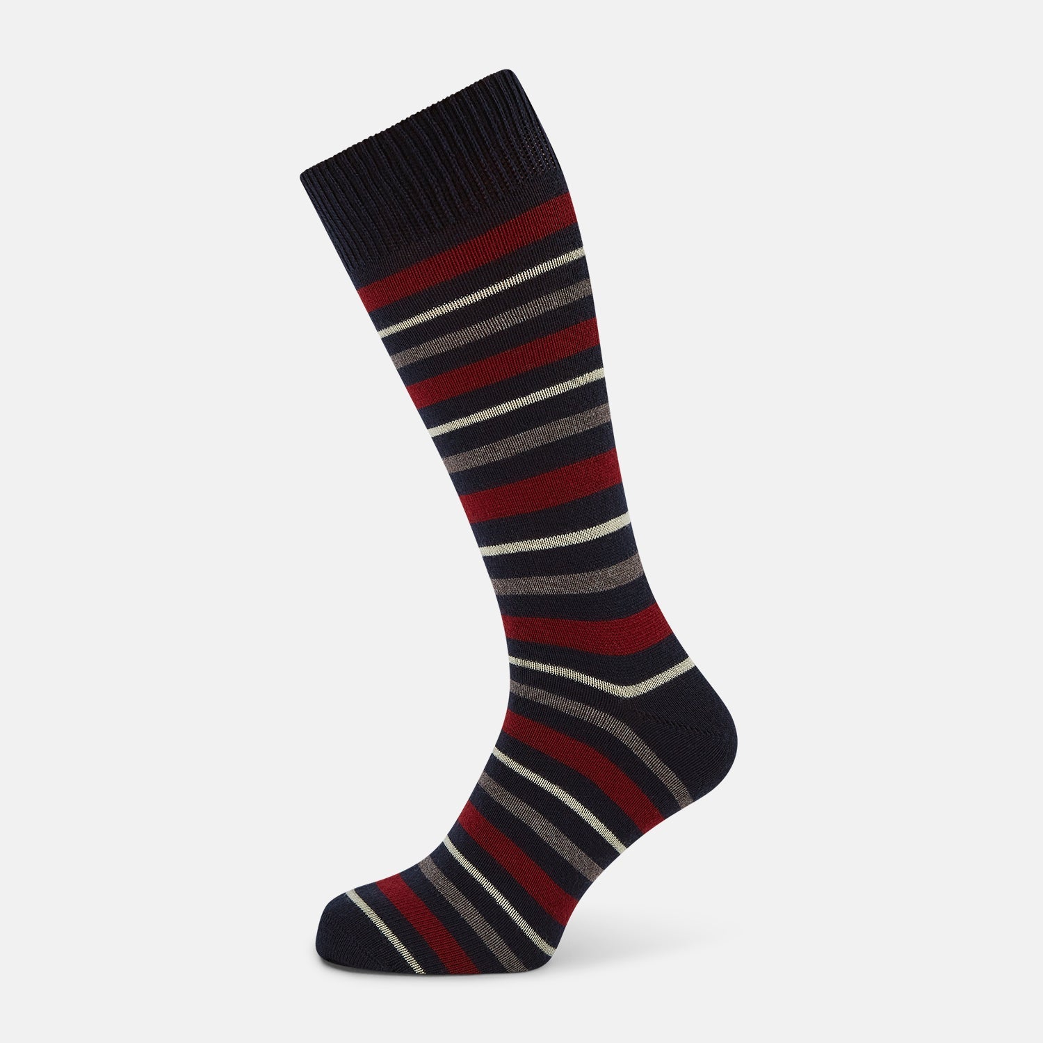 Navy Striped Wool Mid Length Socks