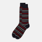 Navy Striped Wool Mid Length Socks