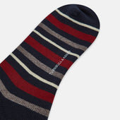 Navy Striped Wool Mid Length Socks