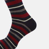 Navy Striped Wool Mid Length Socks
