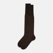 Dark And Rust Wide Ribbed Wool Long Socks