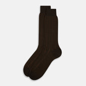 Dark And Rust Yarn Wide Striped Wool Mid Length Socks