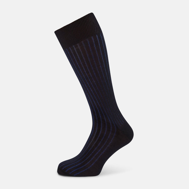Navy and Blue Yarn Striped Wool Mid-length Socks