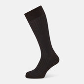Dark Chocolate and Blue Yarn Striped Wool Mid-length Socks