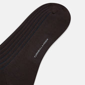 Dark And Blue Yarn Striped Wool Mid Length Socks