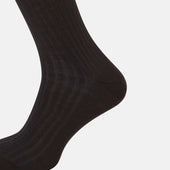 Dark And Blue Yarn Striped Wool Mid Length Socks