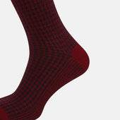 Red And Navy Motif Wool Mid Length Socks