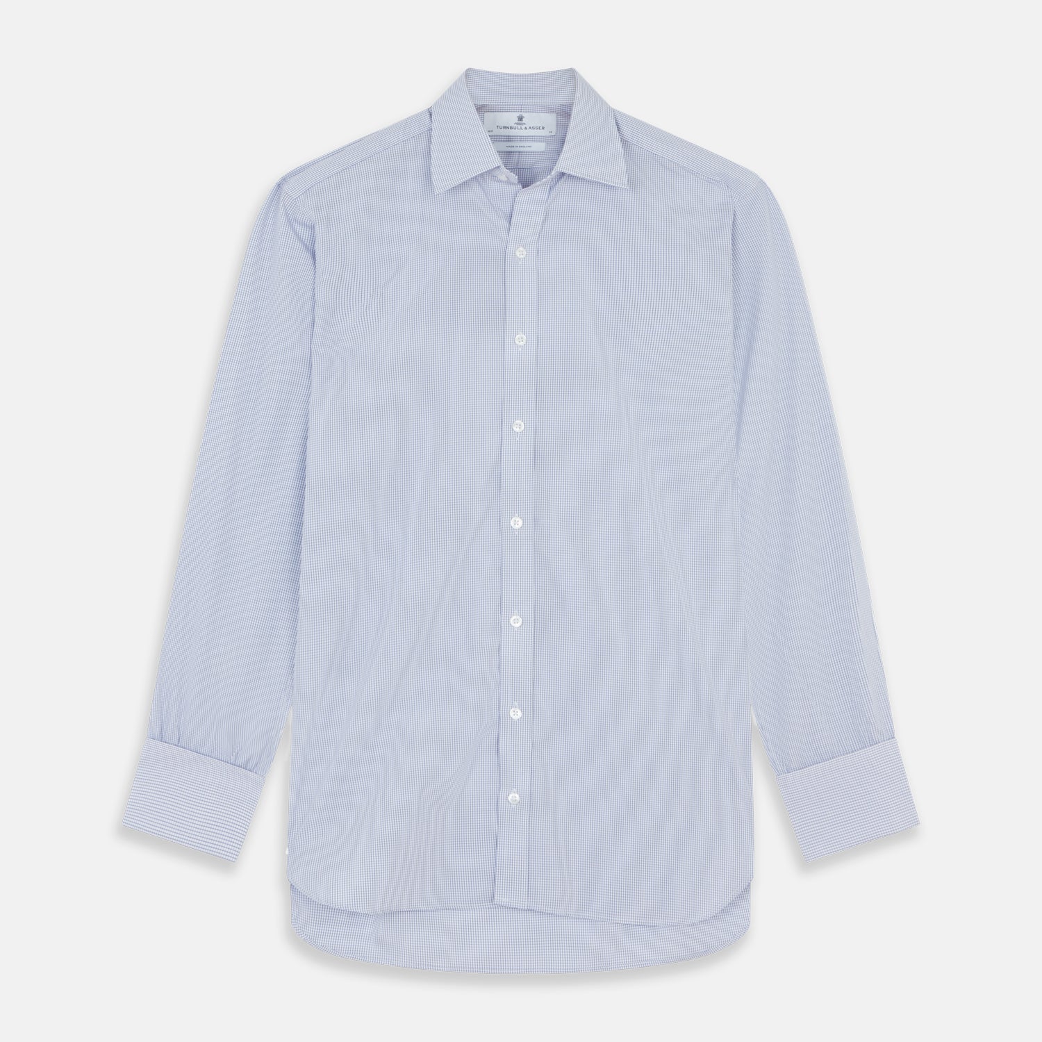 Blue Grid Check Shirt with T&amp;A Collar and Double Cuffs