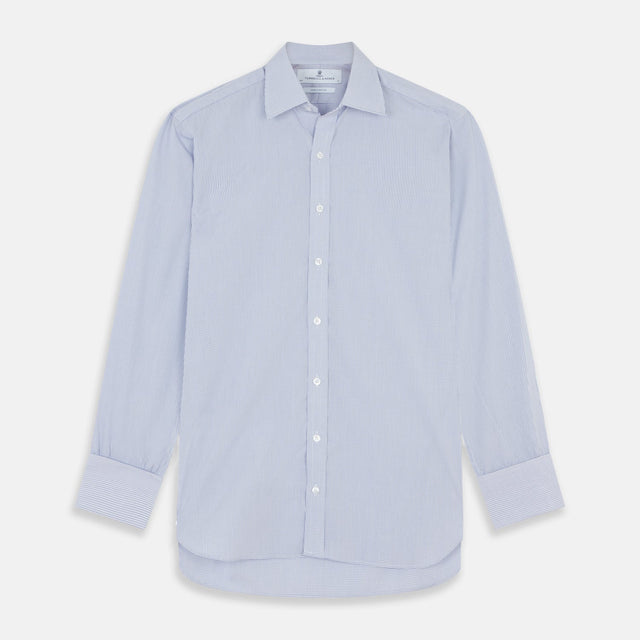 Blue Grid Check Shirt with T&amp;A Collar and Double Cuffs
