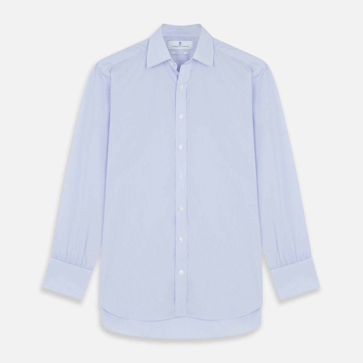 Blue and White Fine Bengal Stripe Sea Island Quality Cotton Shirt with T&A Collar and Double Cuffs