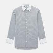 Navy Micro-Tattersall Check Shirt with Contrast T&A Collar and Cuffs