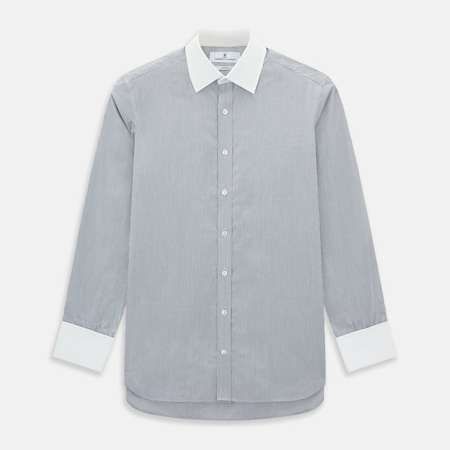 Navy Micro-Tattersall Check Shirt with Contrast T&A Collar and Cuffs