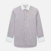 Brown Micro-Tattersall Check Shirt with Contrast T&A Collar and Cuffs