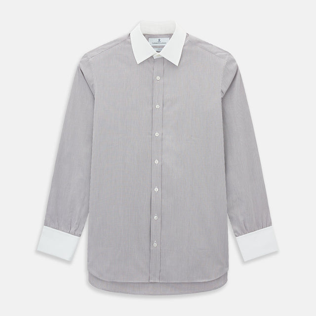 Brown Micro-Tattersall Check Shirt with Contrast T&A Collar and Cuffs