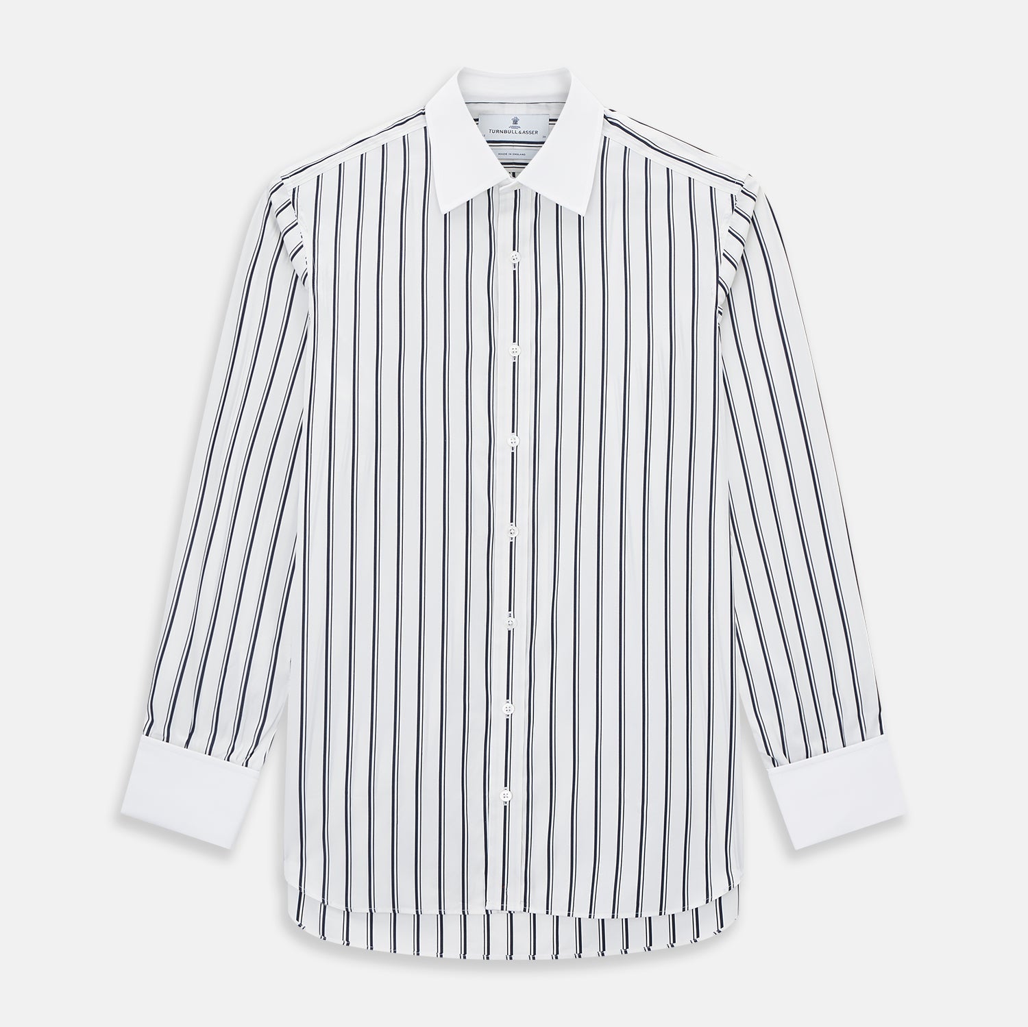 And White Track Stripe Shirt With Contrast Collar Cuffs