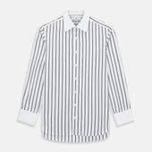 Navy and White Track Stripe Shirt with Contrast Collar & Cuffs