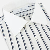 And White Track Stripe Shirt With Contrast Collar Cuffs