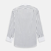 And White Track Stripe Shirt With Contrast Collar Cuffs