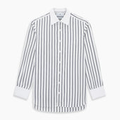 And White Track Stripe Shirt With Contrast Collar Cuffs
