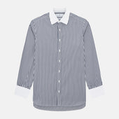 Navy and White Double Stripe Shirt with Contrast Collar & Cuffs
