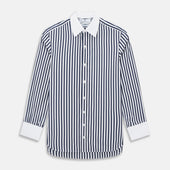 Navy and White Regency Stripe Shirt with Contrast Collar & Cuffs