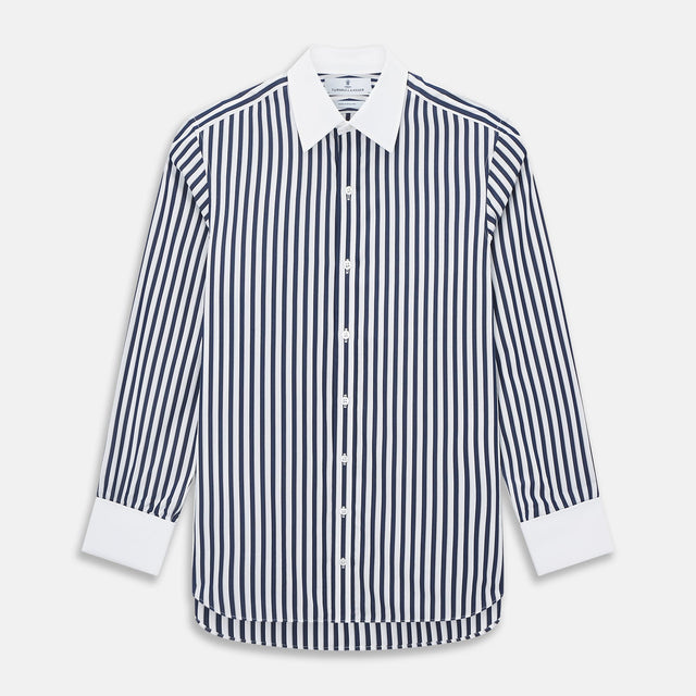 Navy and White Regency Stripe Shirt with Contrast Collar & Cuffs